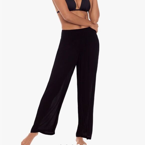 Lauren Ralph Lauren Crinkle Rayon Cover Up Pant Black Size XL - Picture 1 of 14
